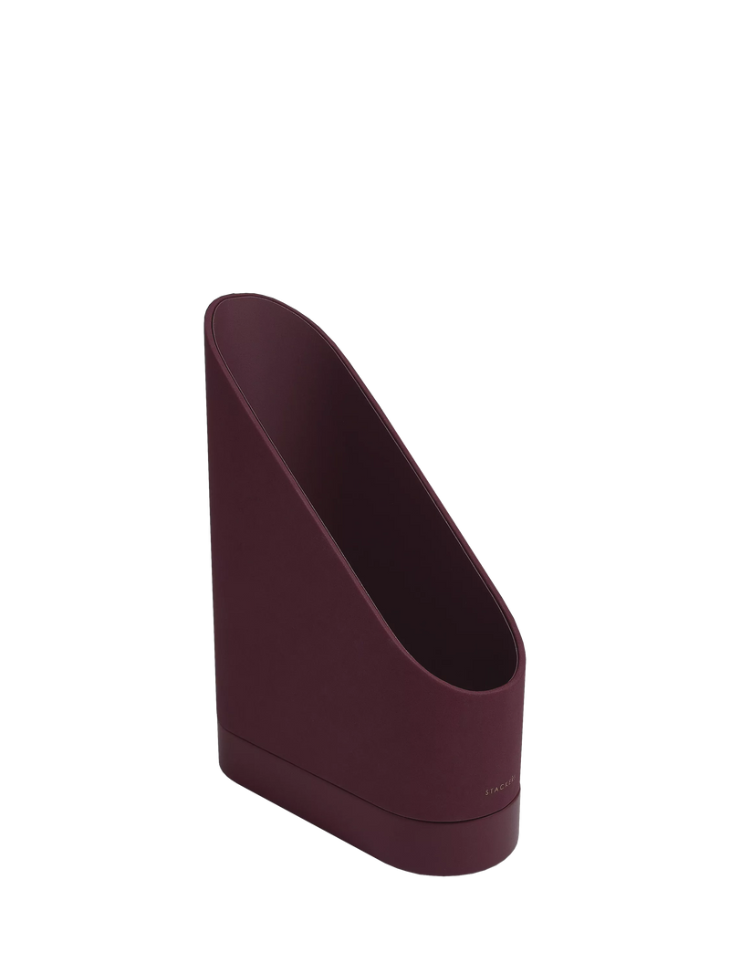 Stackers Magazine Rack garnet faux leather, imported from the UK