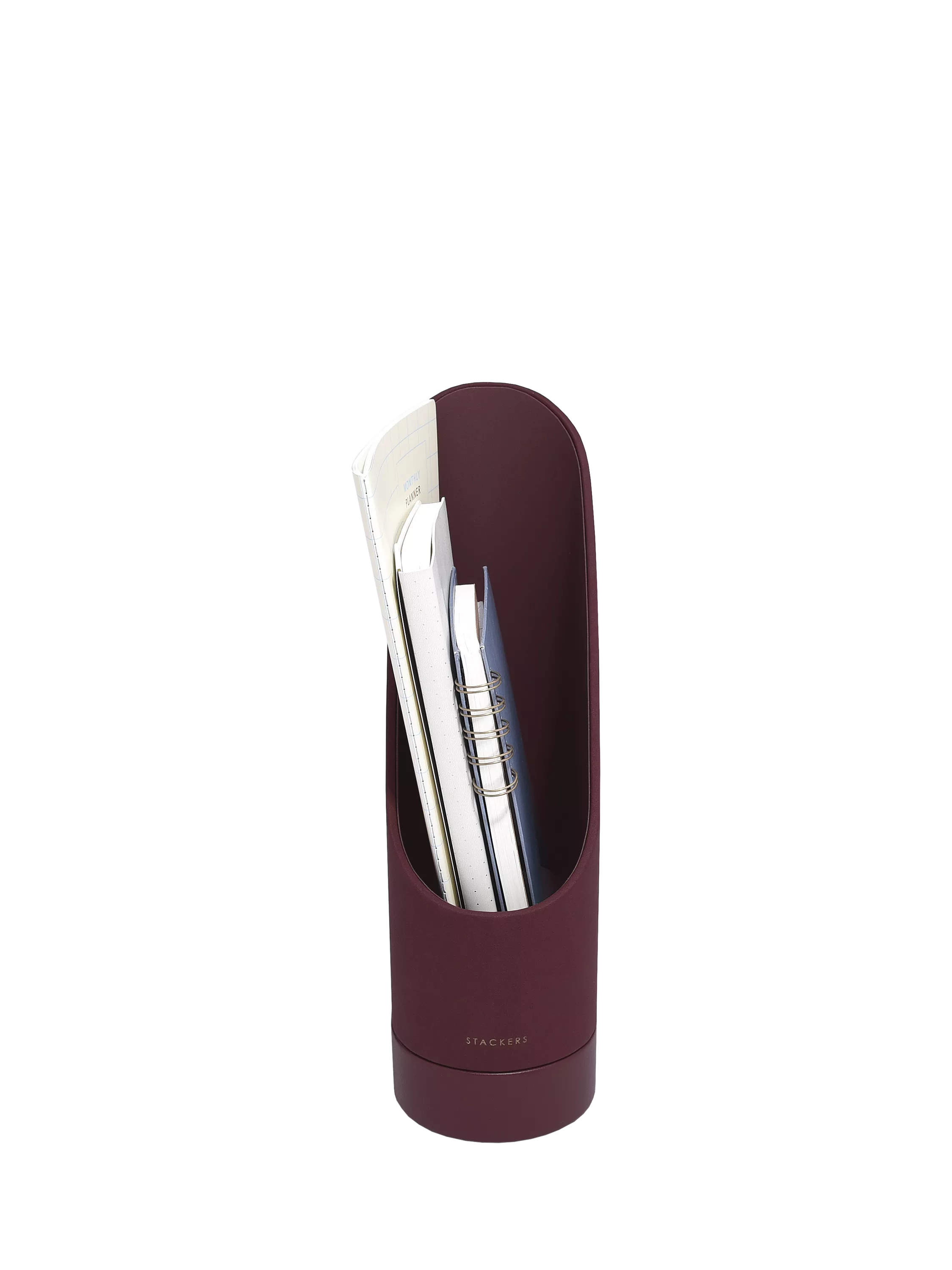 Stackers Magazine Rack garnet faux leather, imported from the UK
