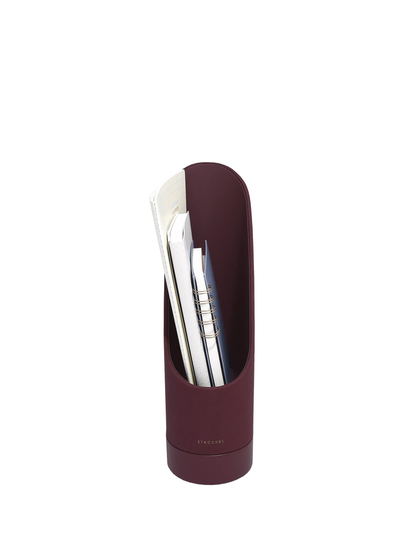 Stackers Magazine Rack garnet faux leather, imported from the UK