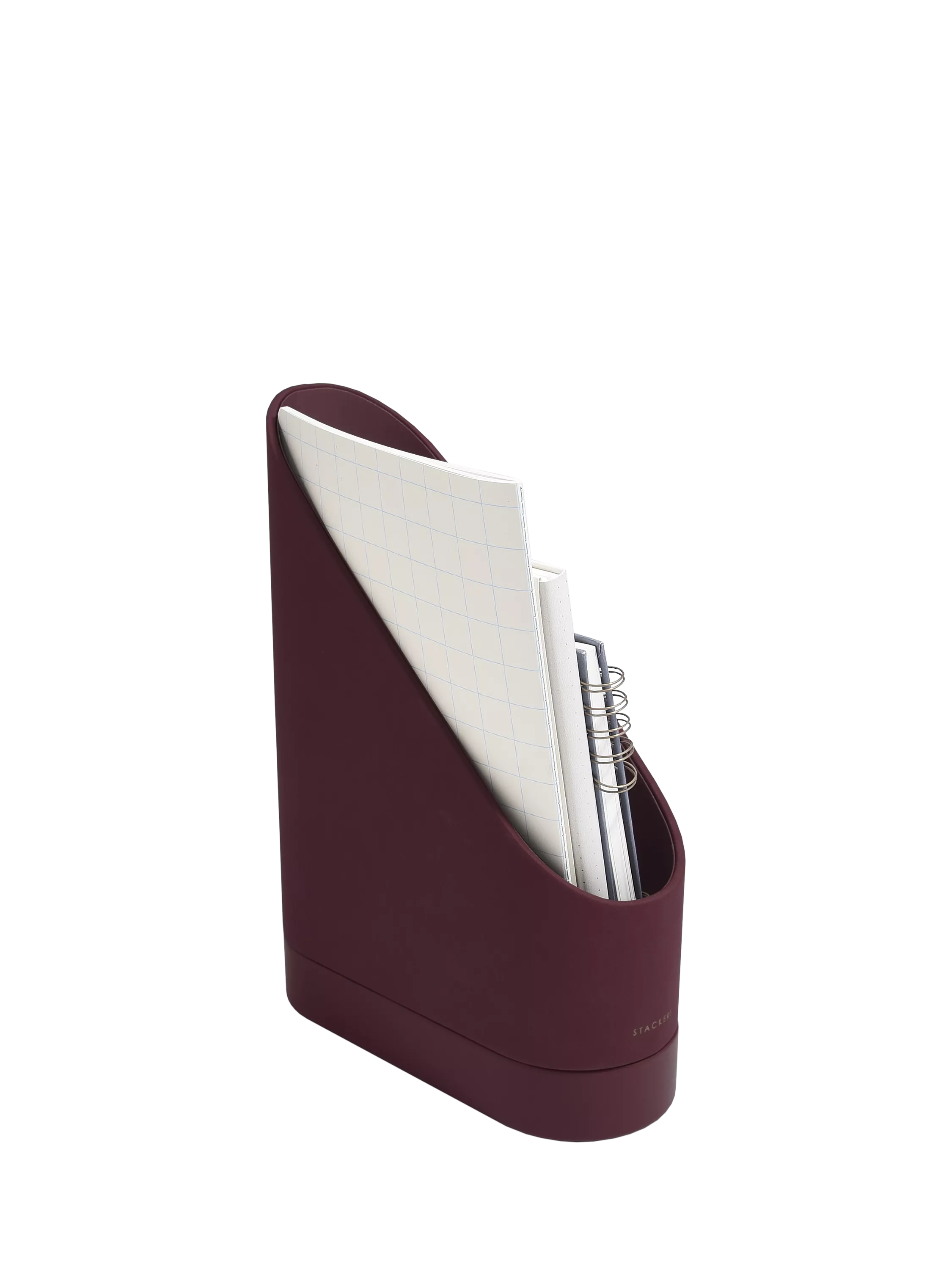 Stackers Magazine Rack garnet faux leather, imported from the UK