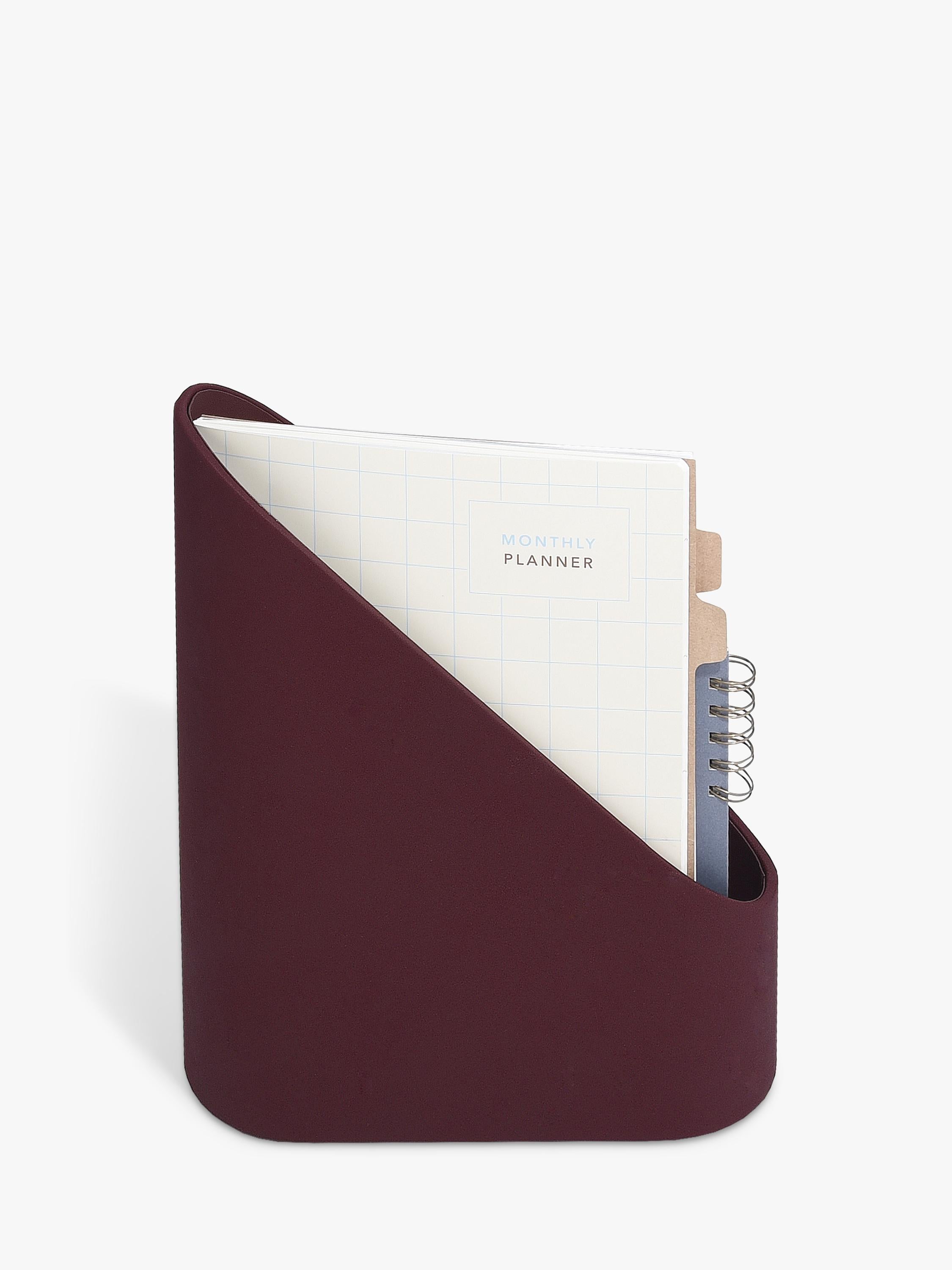 Stackers Magazine Rack garnet faux leather, imported from the UK