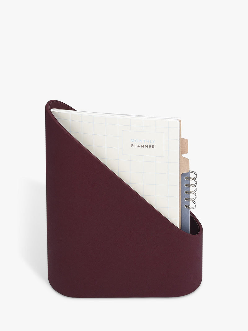 Stackers Magazine Rack garnet faux leather, imported from the UK