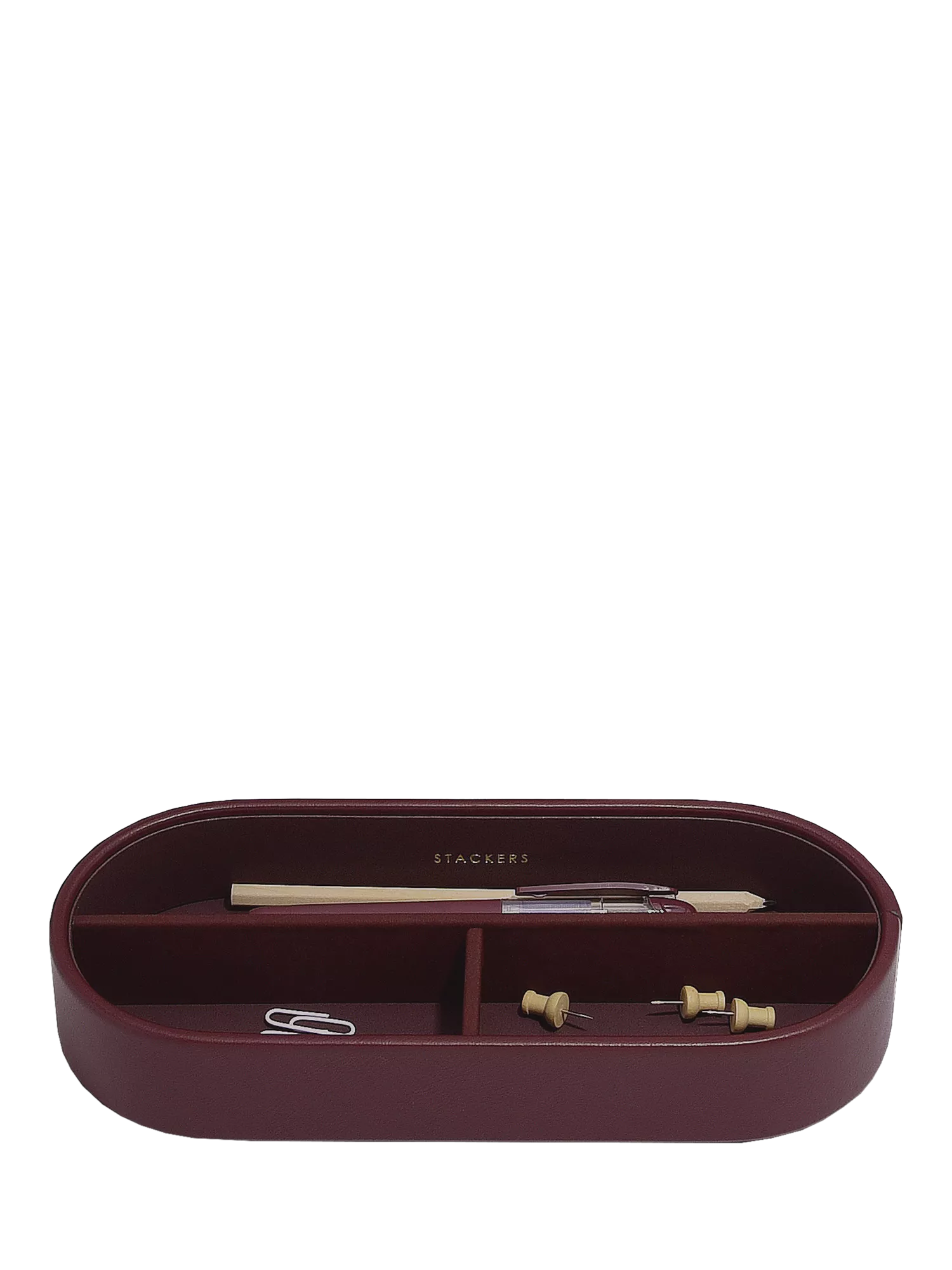Stackers Magazine Rack garnet faux leather, imported from the UK