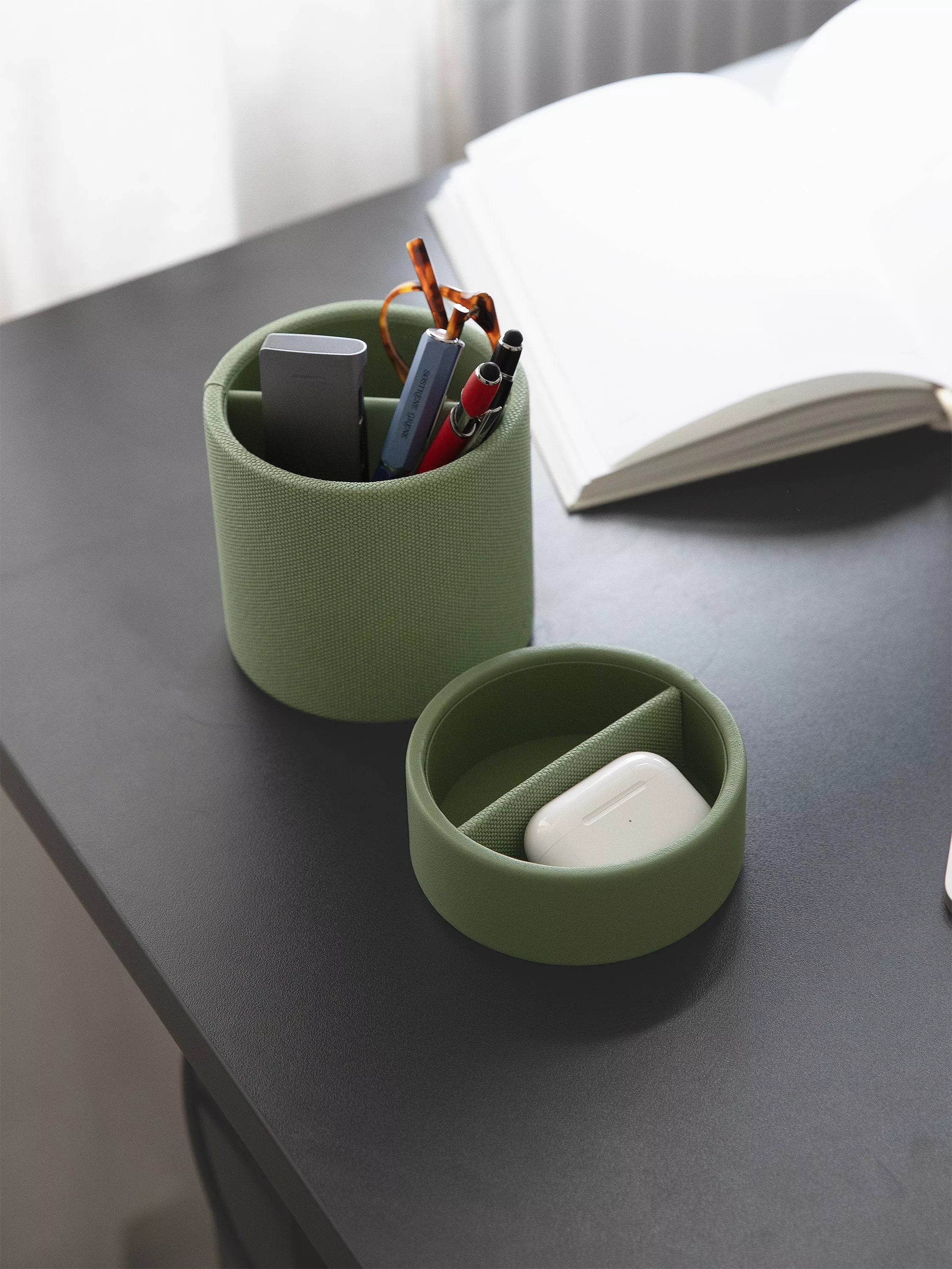 Stackers sage faux leather pen pot, UK version