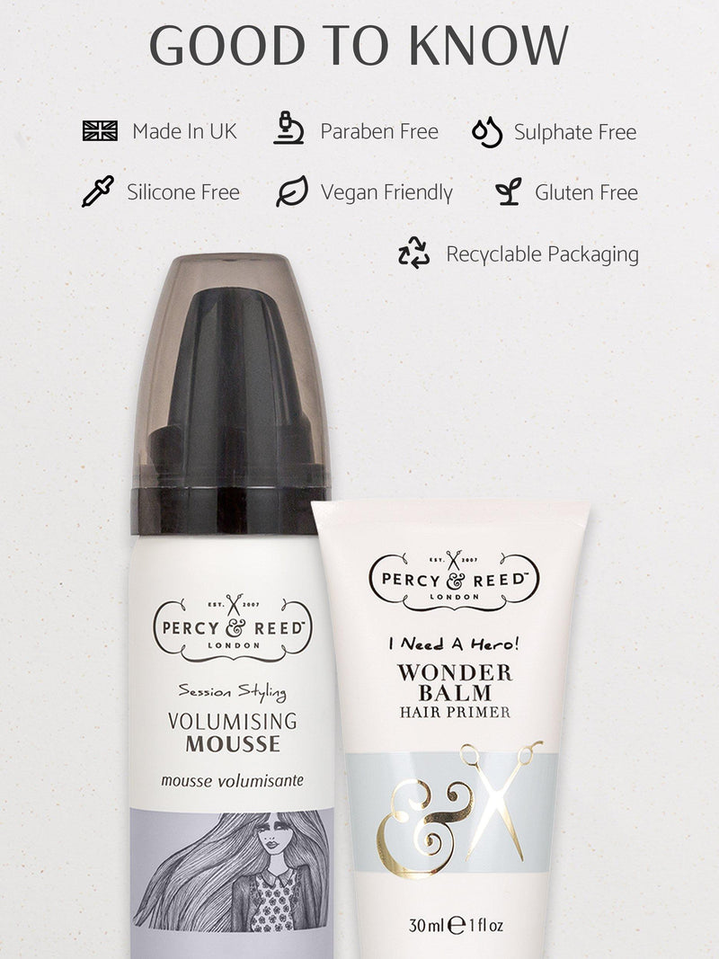 Percy & Reed haircare gift set Wonder Balm and Mousse, imported from the UK