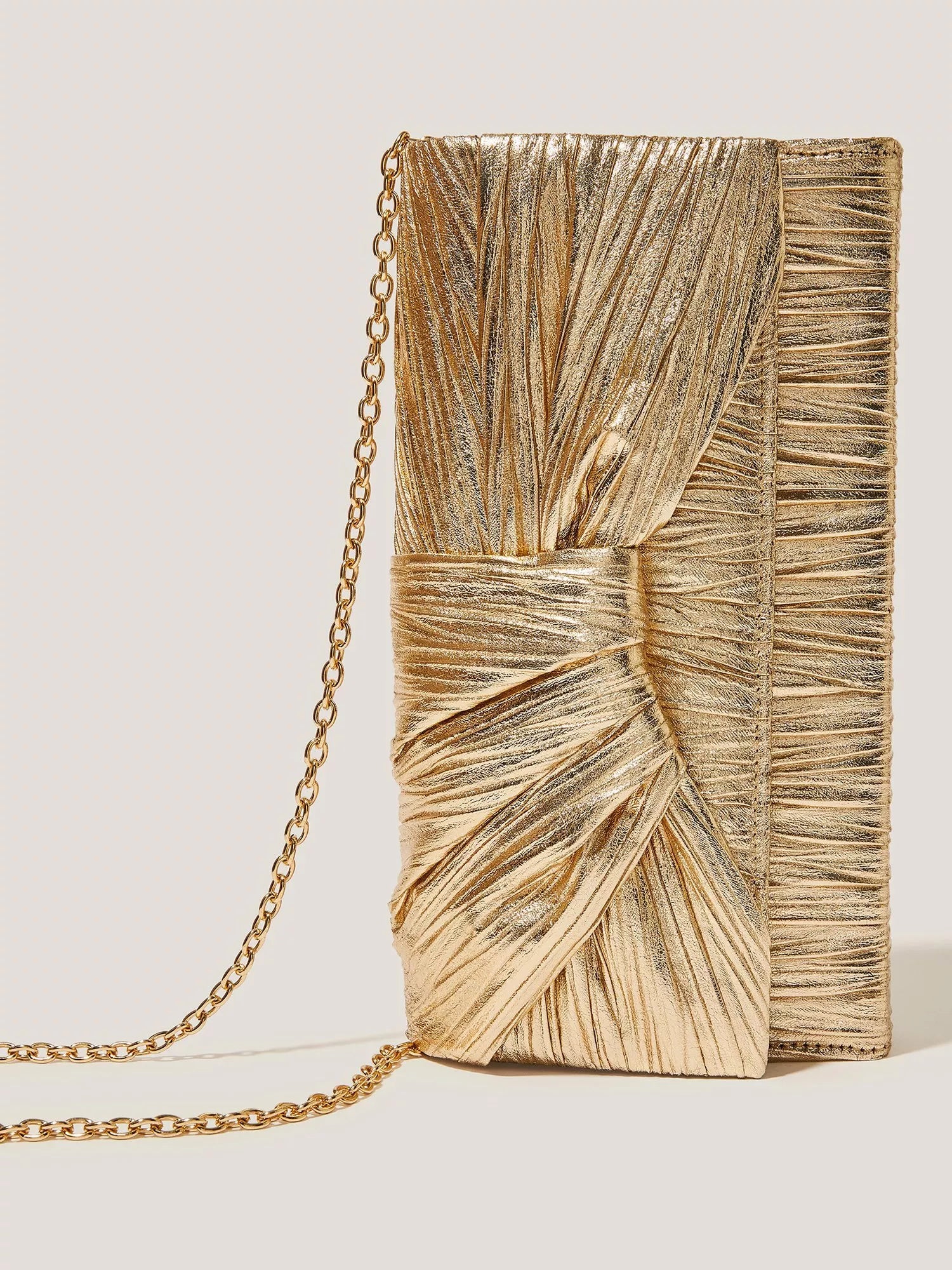 Monsoon clutch bag pleated metallic champagne, UK version