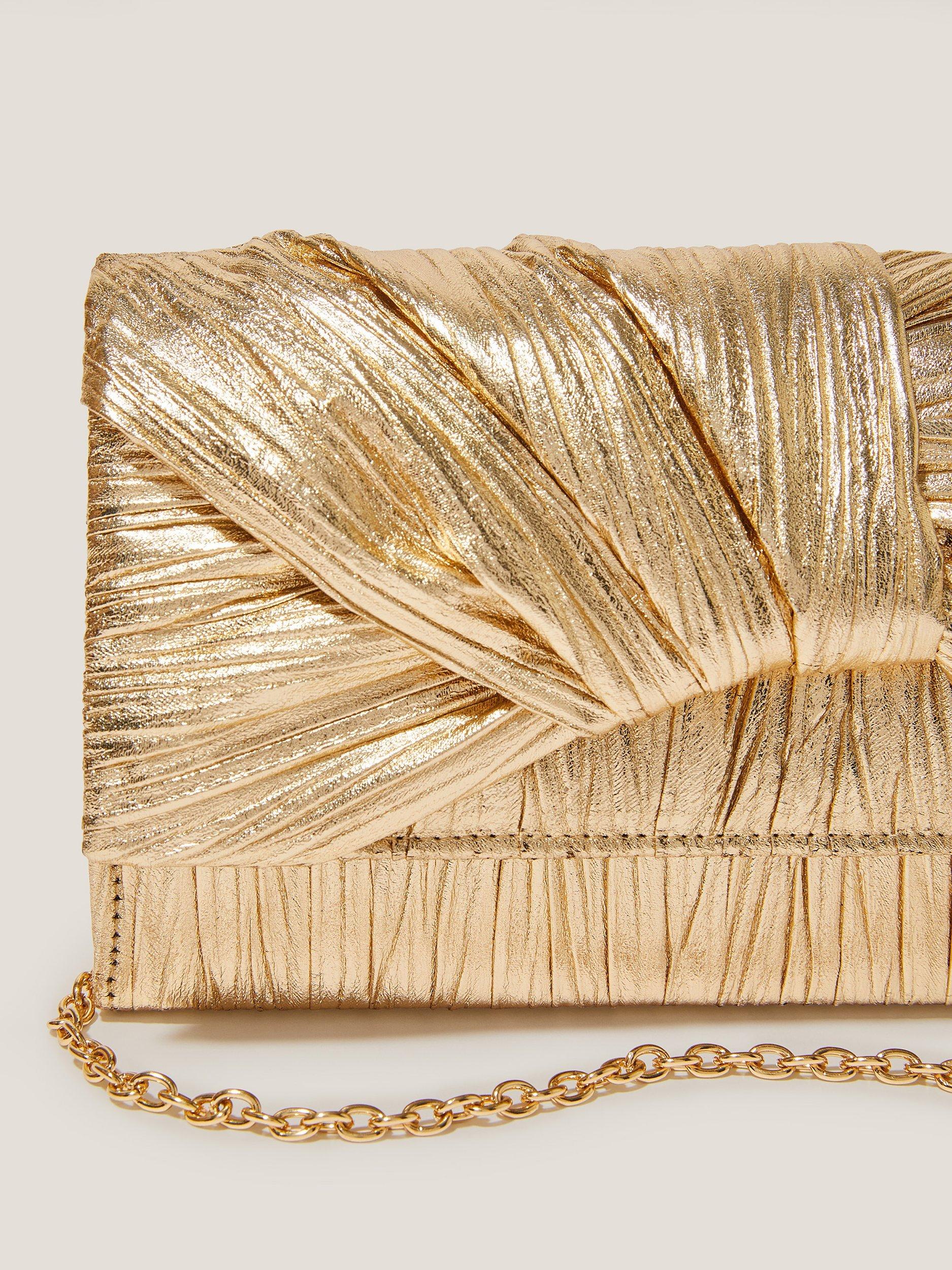 Monsoon clutch bag pleated metallic champagne, UK version