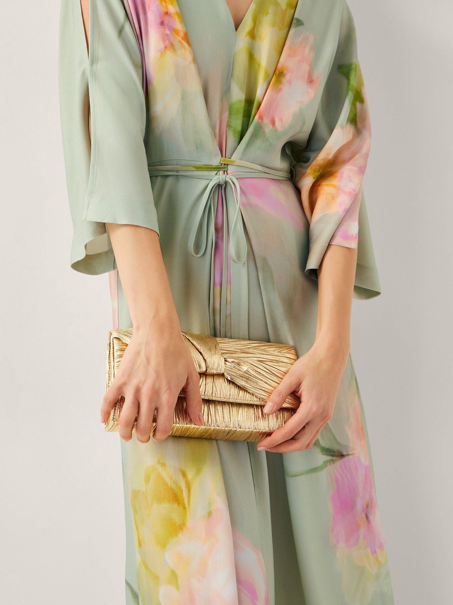Monsoon clutch bag pleated metallic champagne, UK version