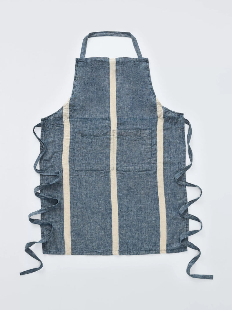 John Lewis blue stripe linen apron, imported from the UK