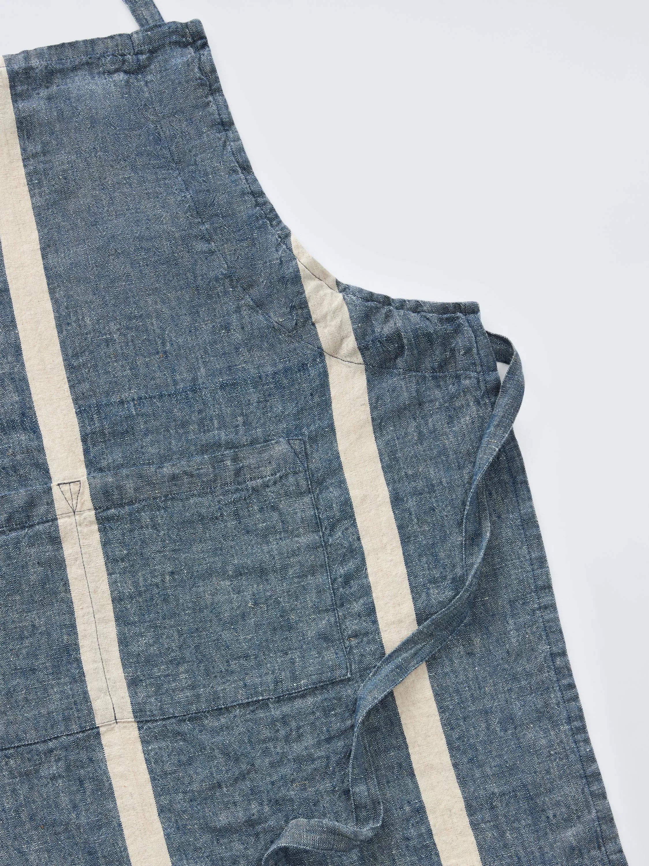 John Lewis blue stripe linen apron, imported from the UK