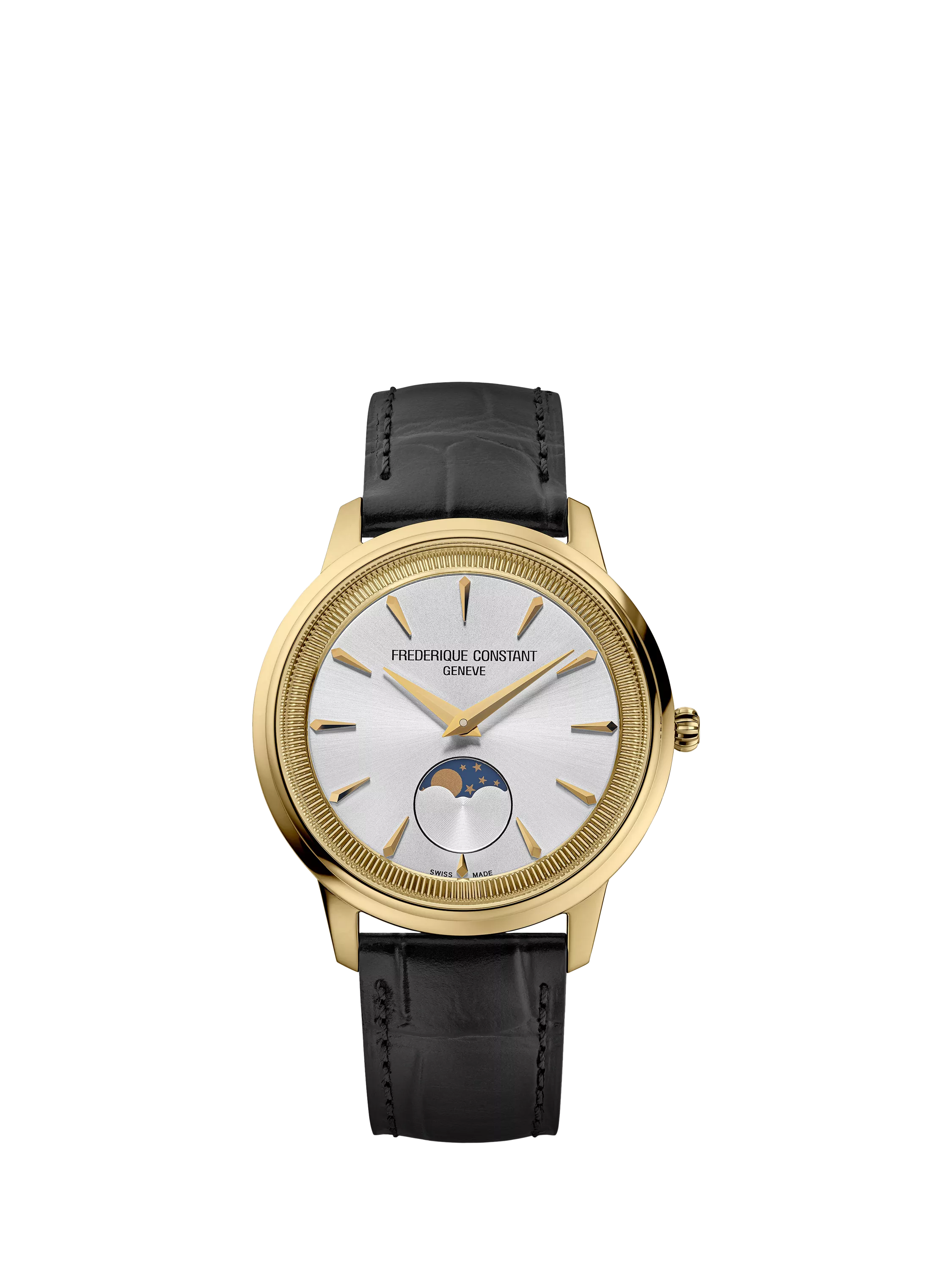 Frederique Constant Moneta moonphase watch with brown leather strap, imported from the UK