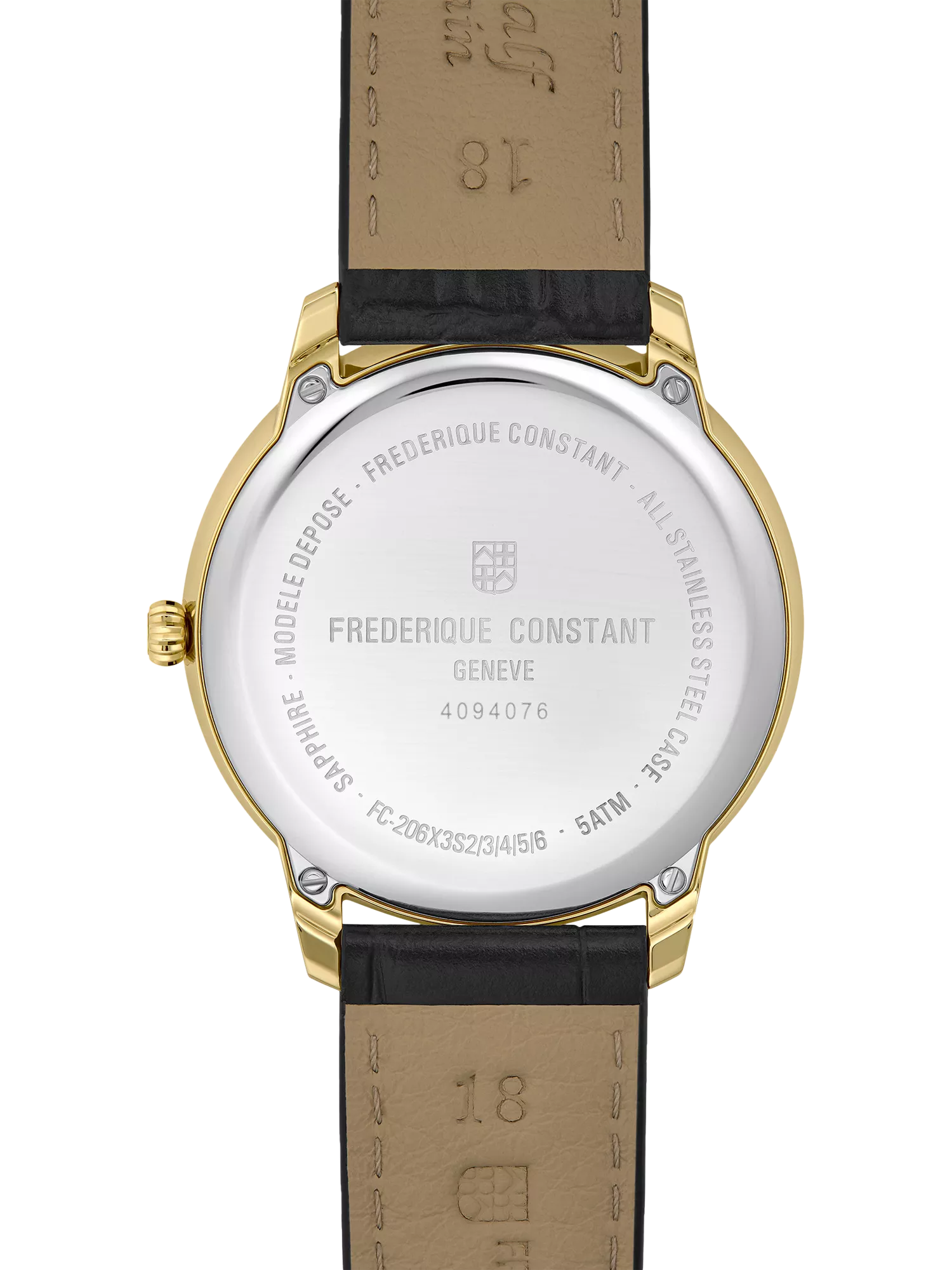 Frederique Constant Moneta moonphase watch with brown leather strap, imported from the UK