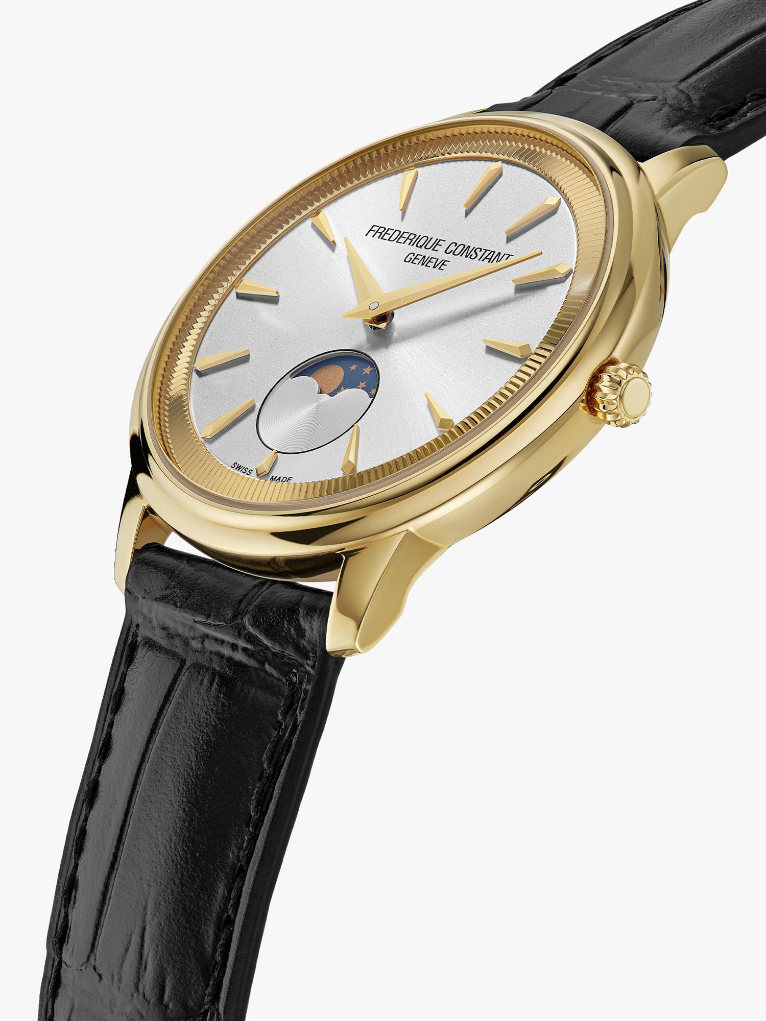 Frederique Constant Moneta moonphase watch with brown leather strap, imported from the UK