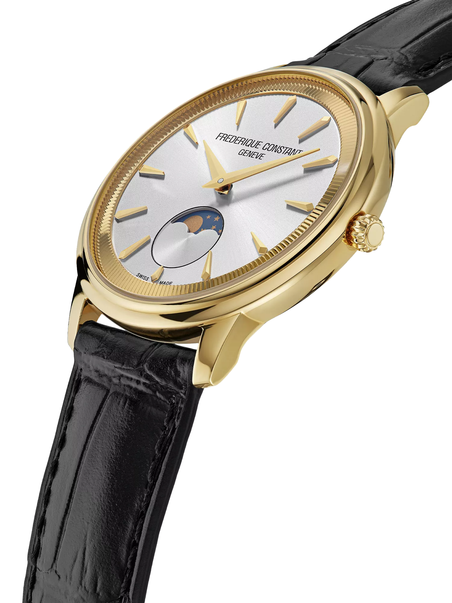 Frederique Constant Moneta moonphase watch with brown leather strap, imported from the UK