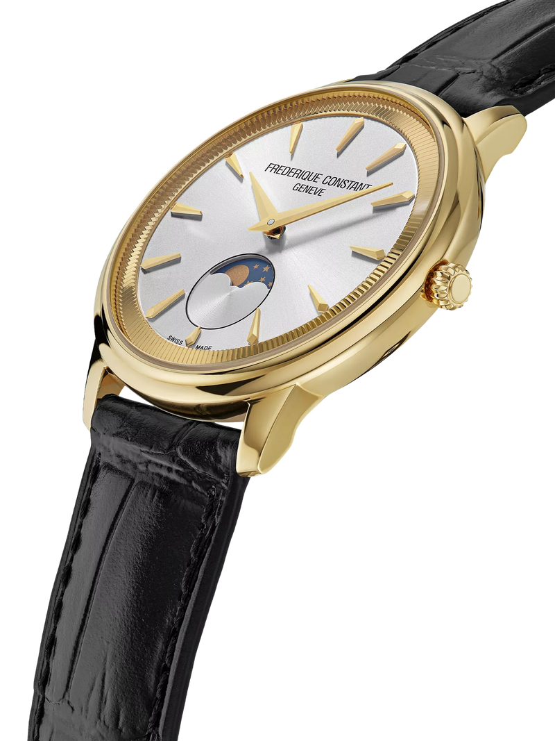 Frederique Constant Moneta moonphase watch with brown leather strap, imported from the UK