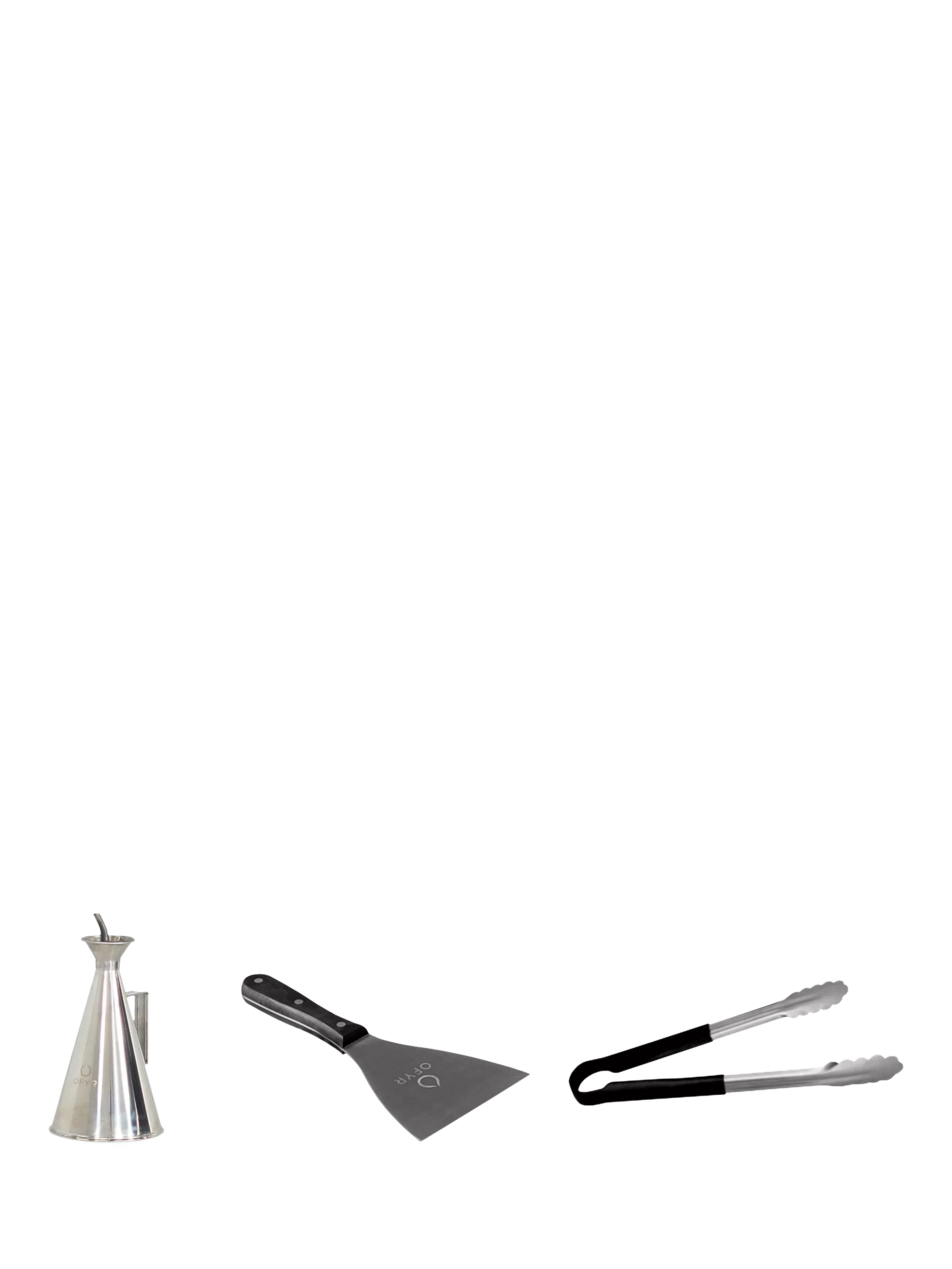 OFYR BBQ utensil set spatula tongs oil can, imported from the UK