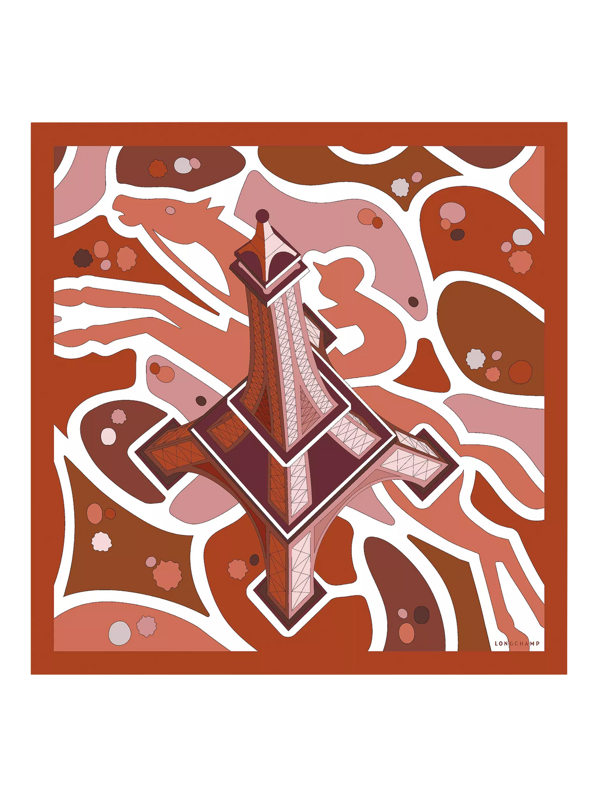 Longchamp silk scarf Equestrian Tower Marmalade 70cm (British brand)