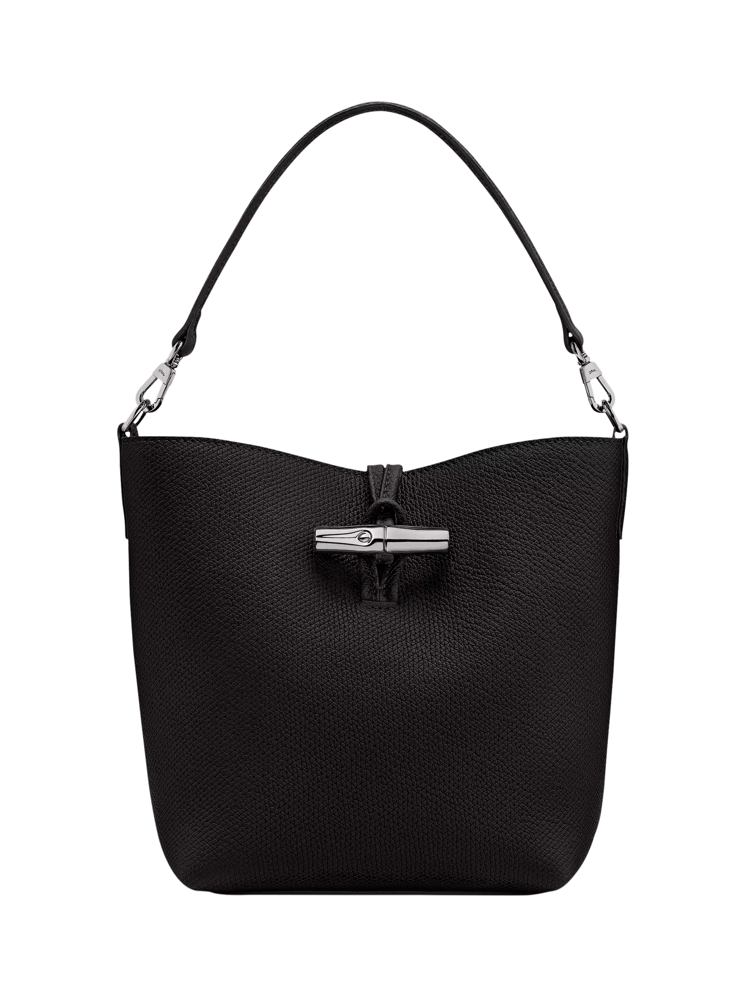 Longchamp Roseau bucket bag black cowhide leather (British brand)