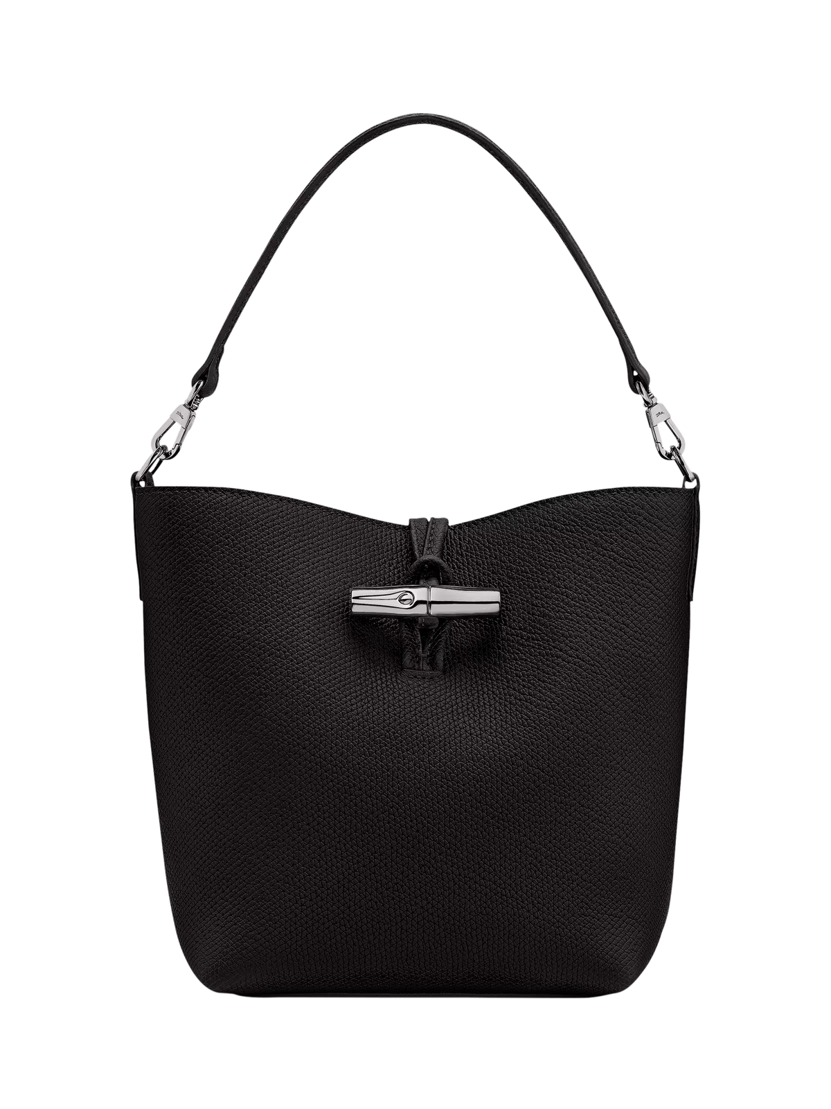 Longchamp Roseau bucket bag black cowhide leather (British brand)