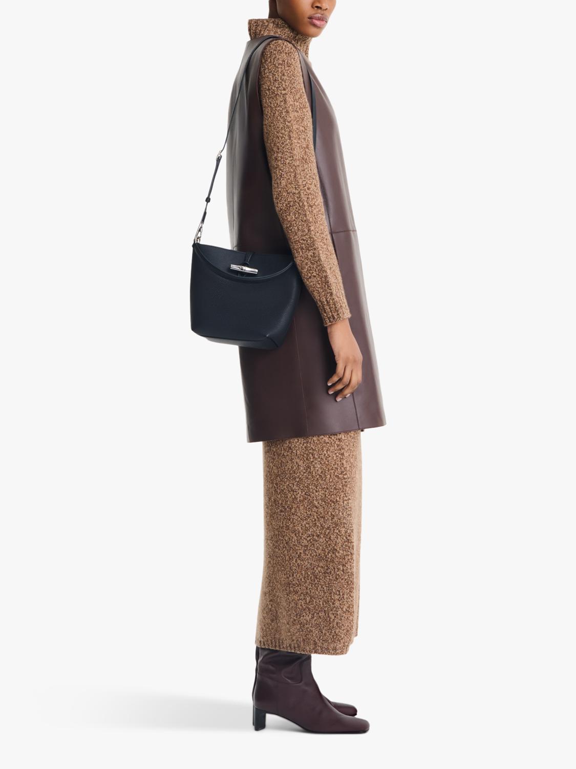 Longchamp Roseau bucket bag black cowhide leather (British brand)