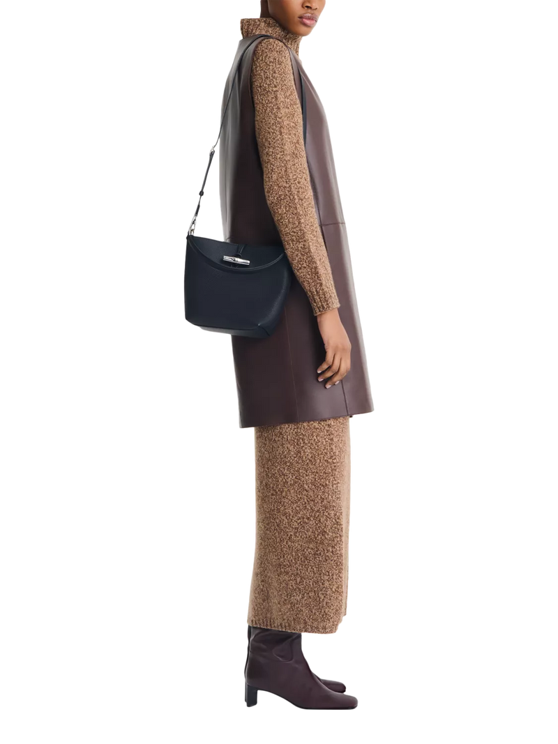 Longchamp Roseau bucket bag black cowhide leather (British brand)