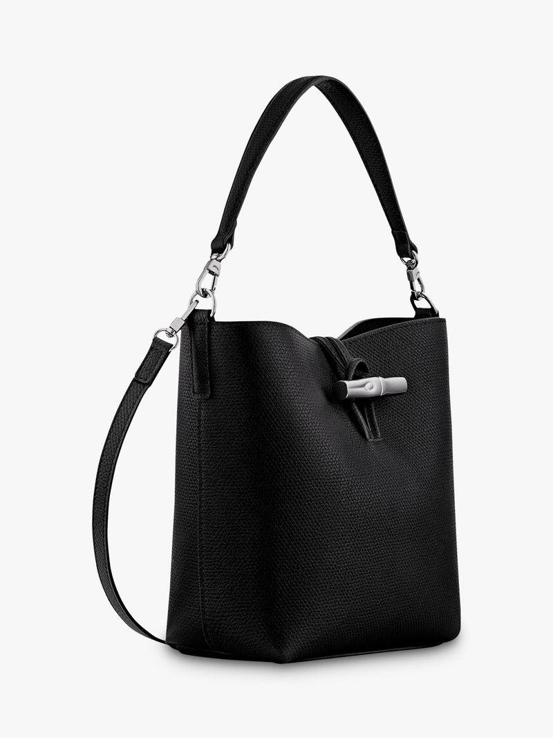 Longchamp Roseau bucket bag black cowhide leather (British brand)