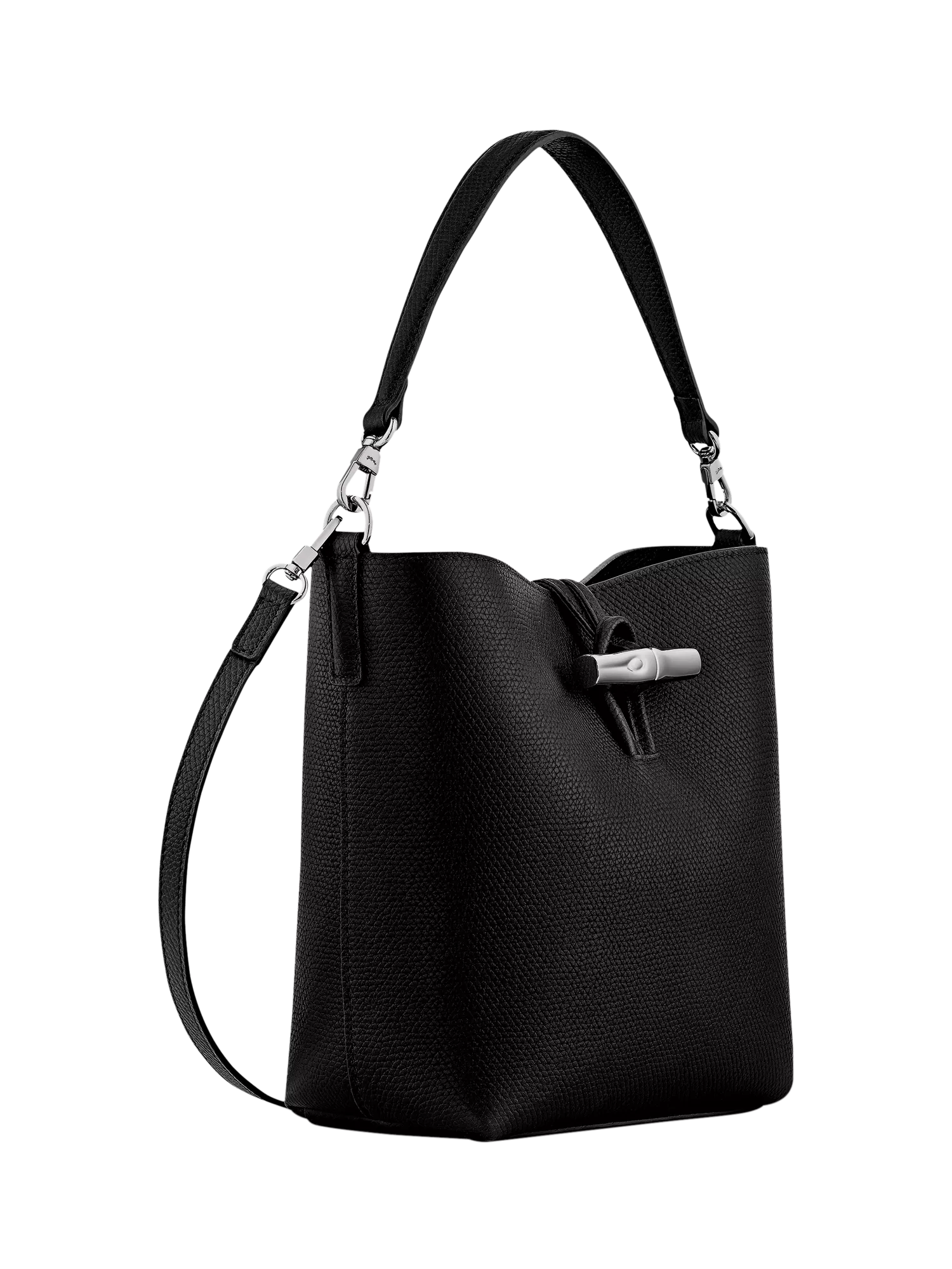 Longchamp Roseau bucket bag black cowhide leather (British brand)