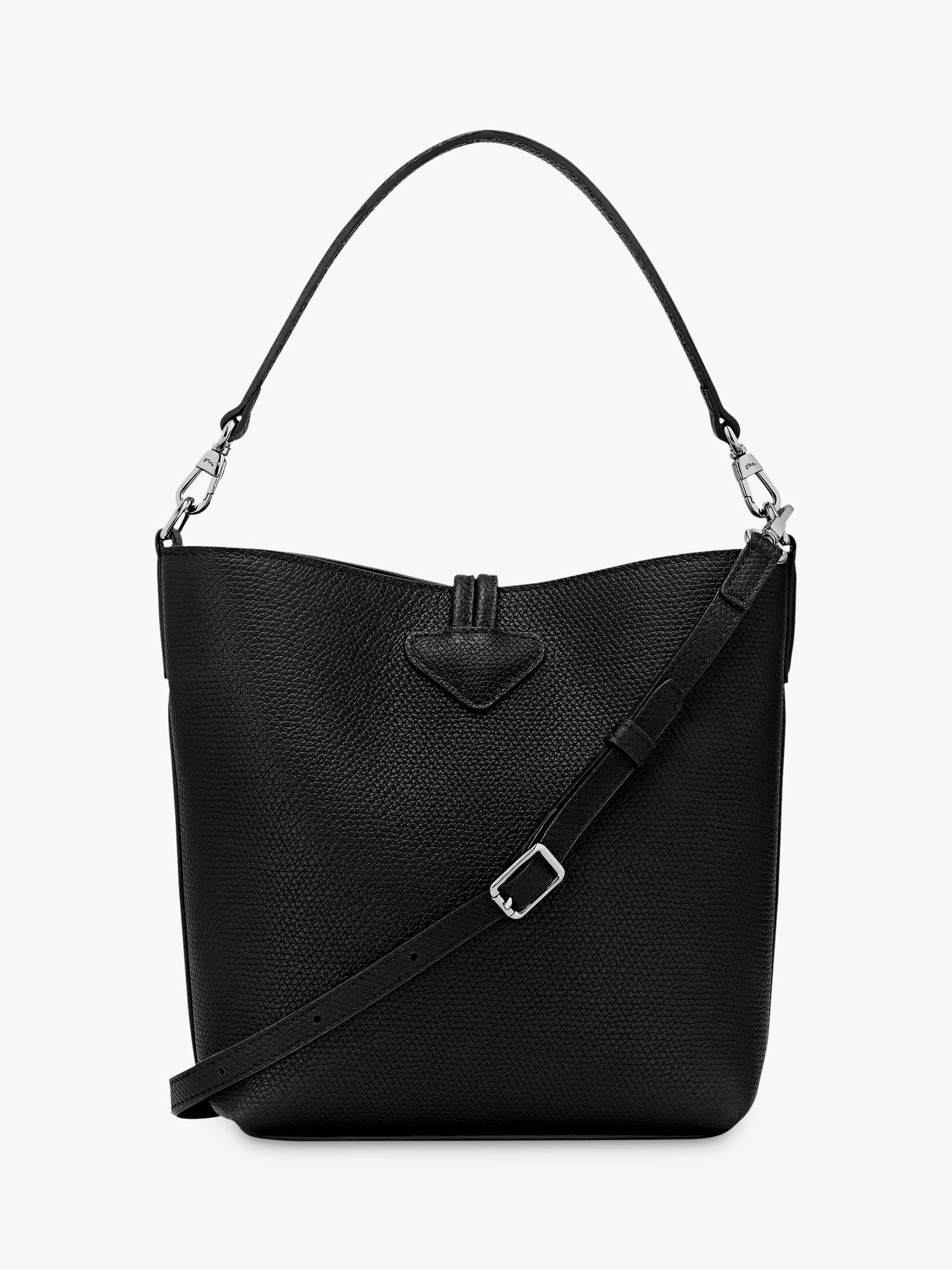 Longchamp Roseau bucket bag black cowhide leather (British brand)