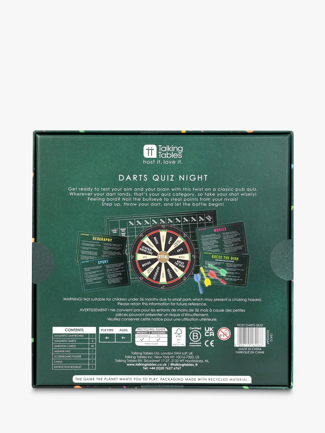 Talking Tables Magnetic Darts Quiz Night game, UK version