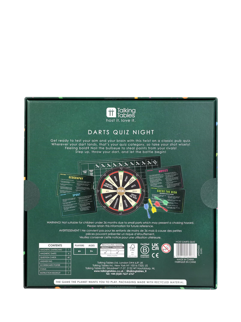 Talking Tables Magnetic Darts Quiz Night game, UK version