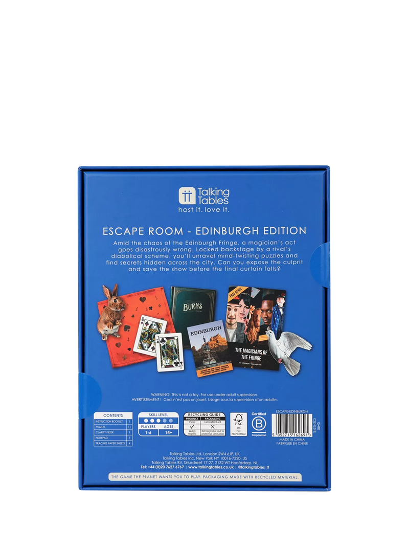 Talking Tables Edinburgh escape room board game - British product
