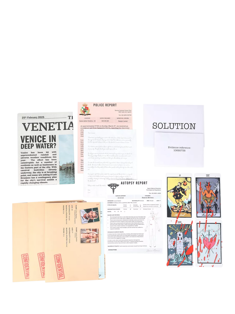 Talking Tables escape room board game Venice murder mystery - British product