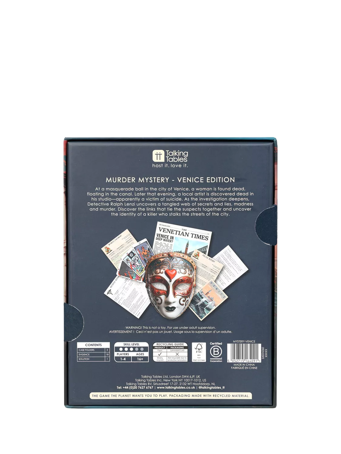 Talking Tables escape room board game Venice murder mystery - British product