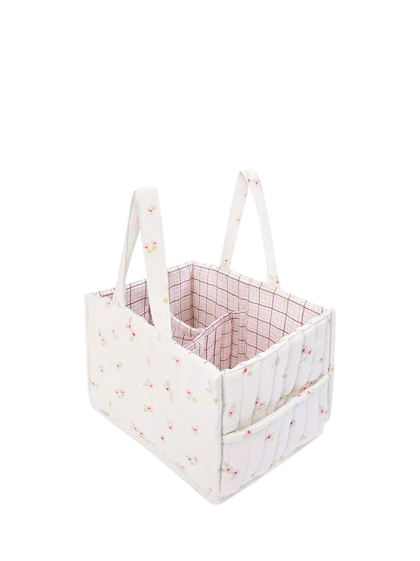Avery Row baby changing caddy in Anemone floral print - British product