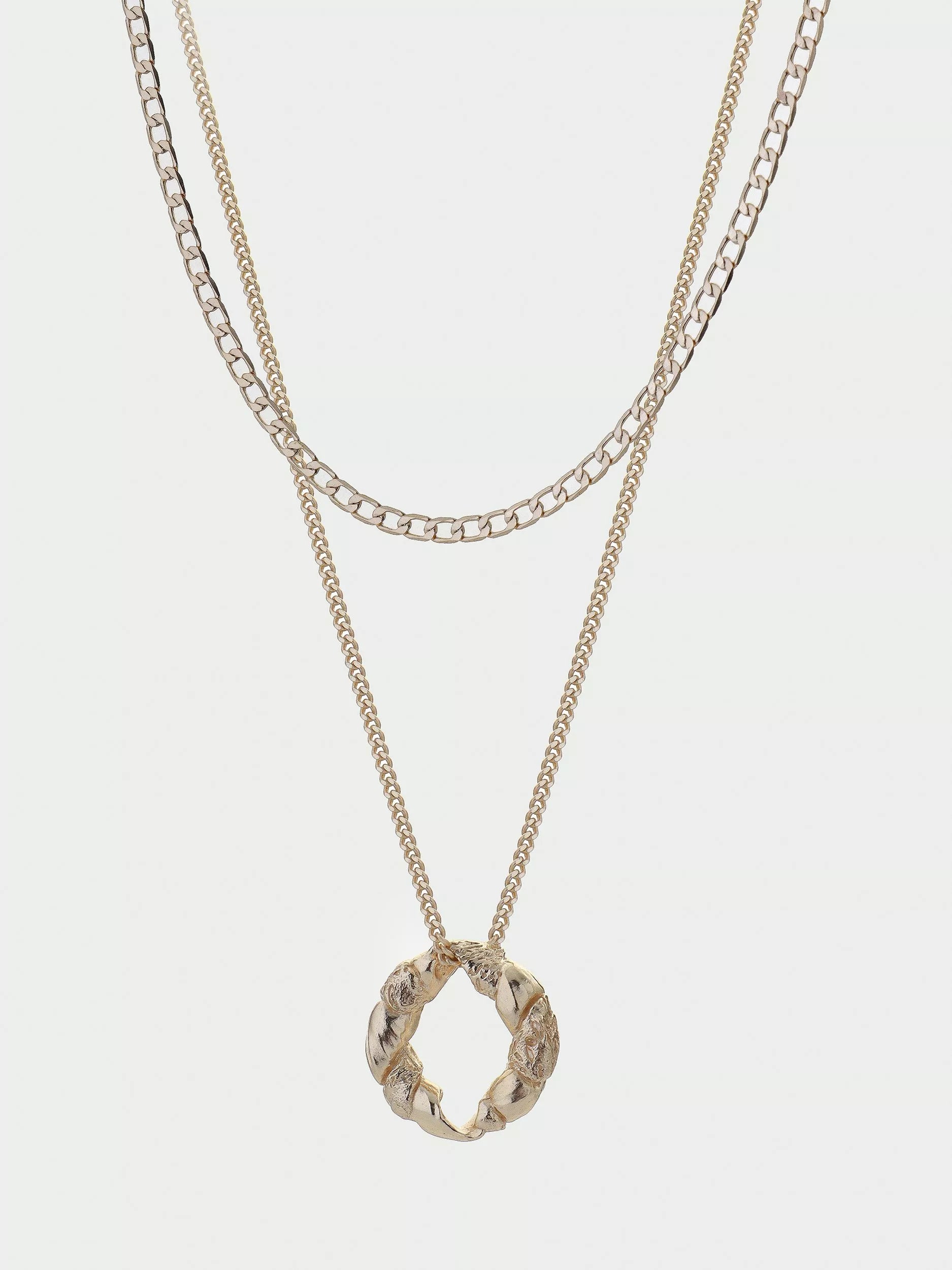 Tutti gold double chain textured twist necklace - British product