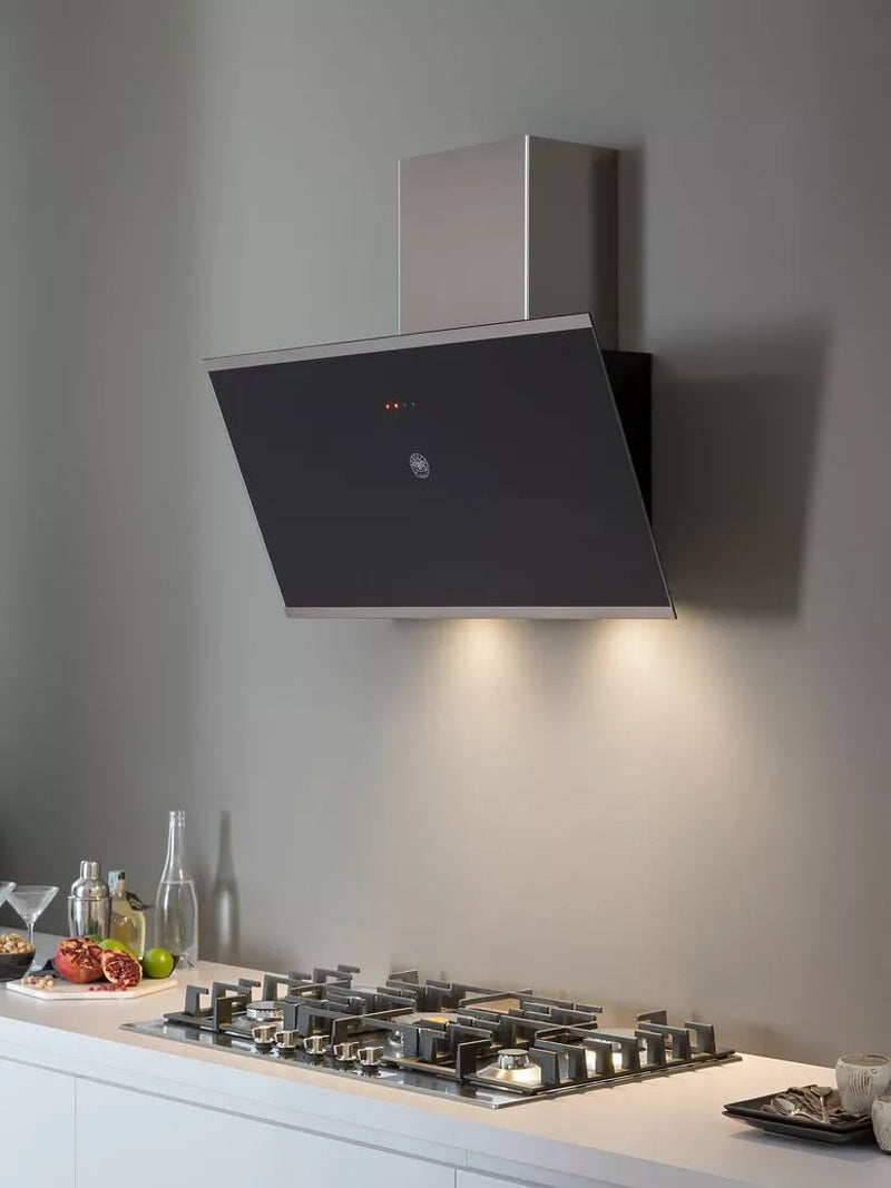 Bertazzoni chimney cooker hood 90cm black glass, imported from the UK
