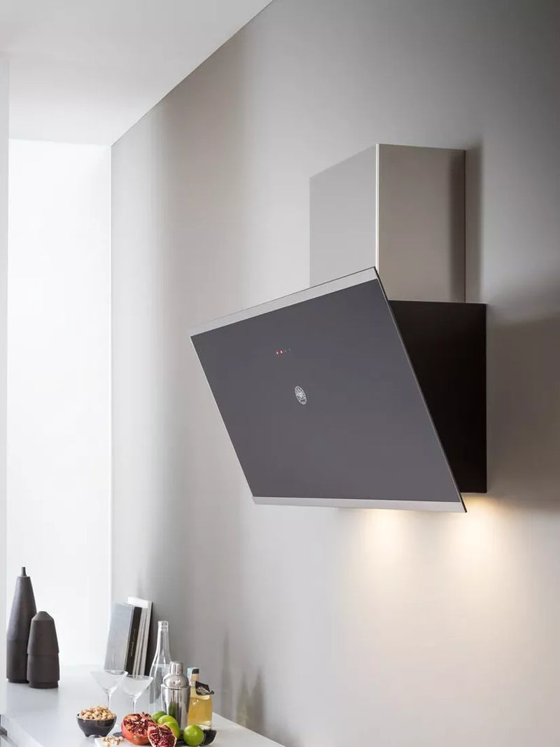 Bertazzoni chimney cooker hood 90cm black glass, imported from the UK
