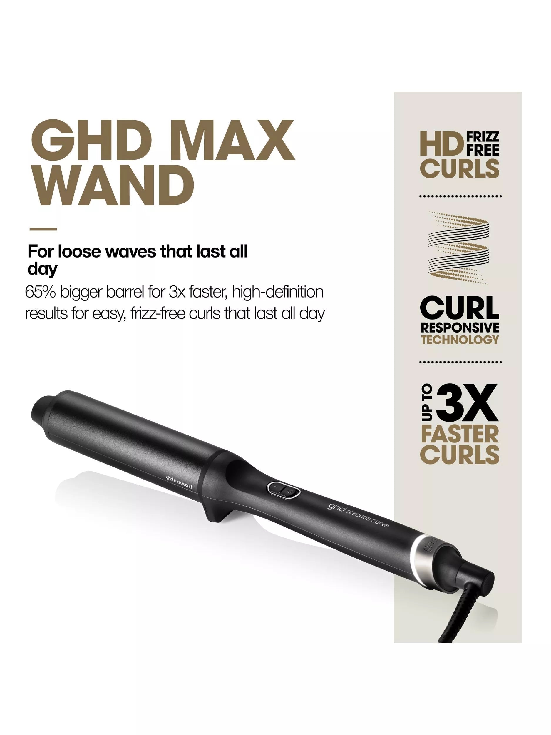 ghd Chronos Curve Max Wand 38mm hair curler, imported from the UK