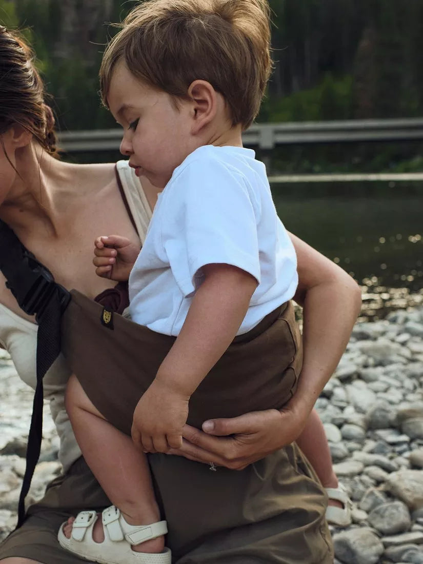 Wildride toddler hip carrier in coffee colour (British brand)
