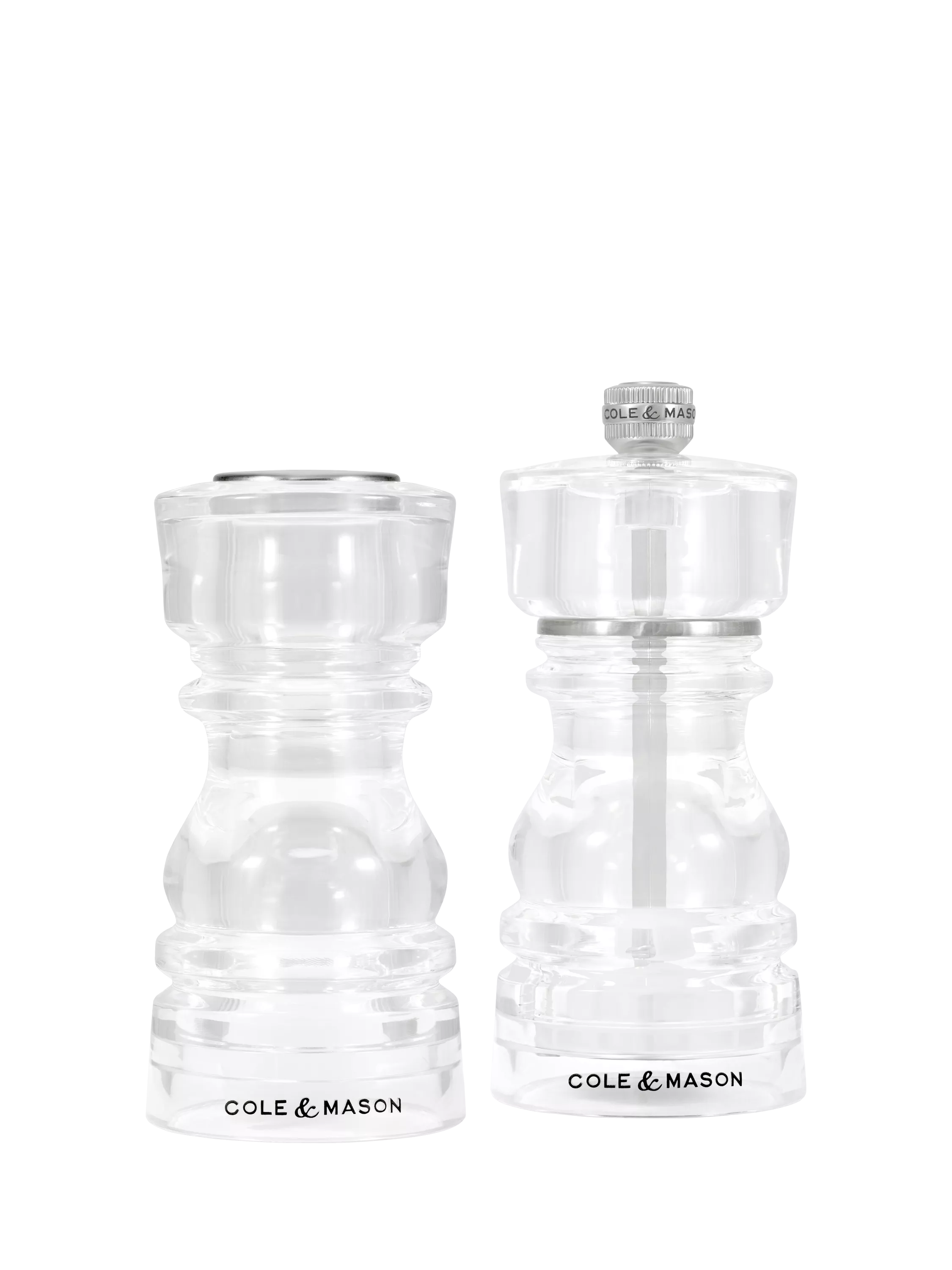 Cole & Mason acrylic salt pepper mill set, UK version