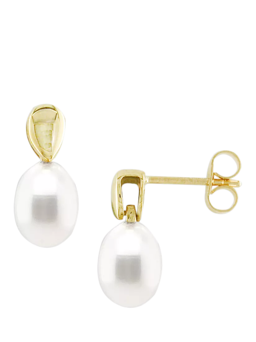 E.W Adams 9ct gold freshwater pearl drop earrings (British brand)