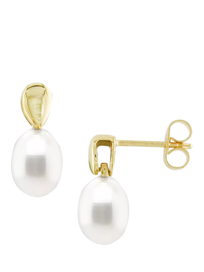 E.W Adams 9ct gold freshwater pearl drop earrings (British brand)
