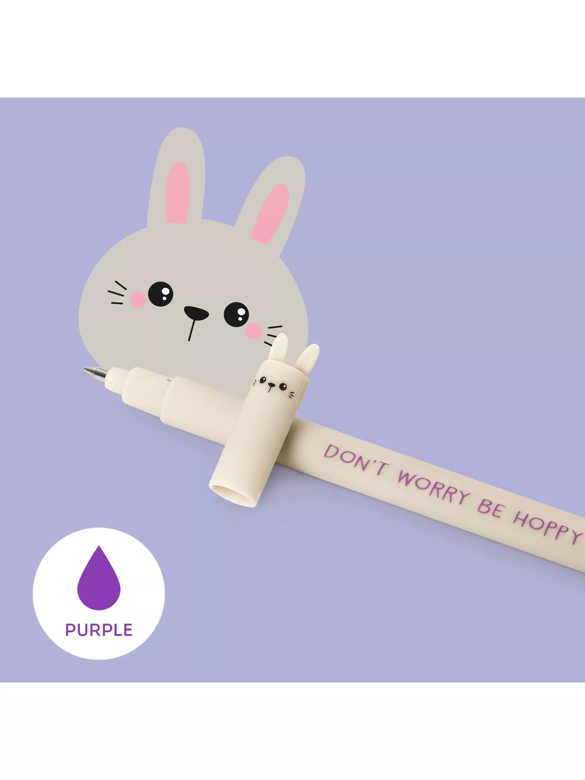 Legami Bunny Erasable Pen in purple, imported from the UK
