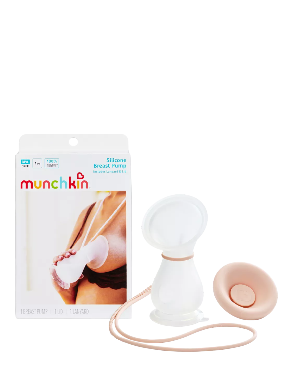 Munchkin silicone manual breast pump with lanyard and lid, UK version