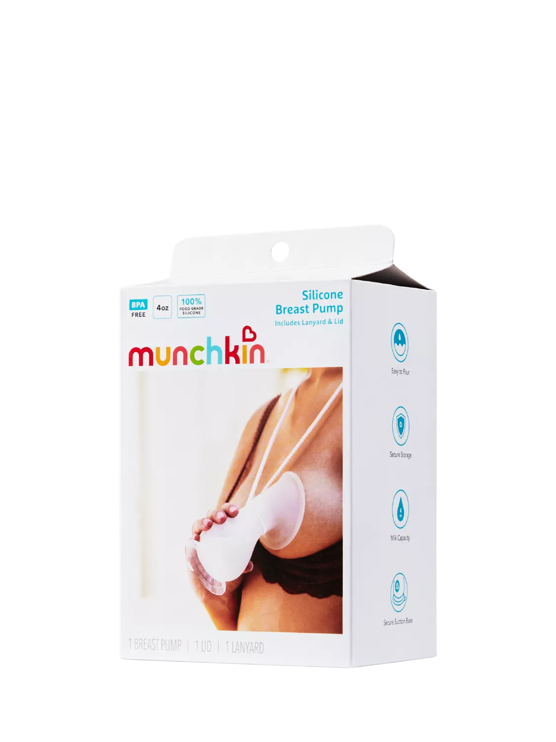Munchkin silicone manual breast pump with lanyard and lid, UK version