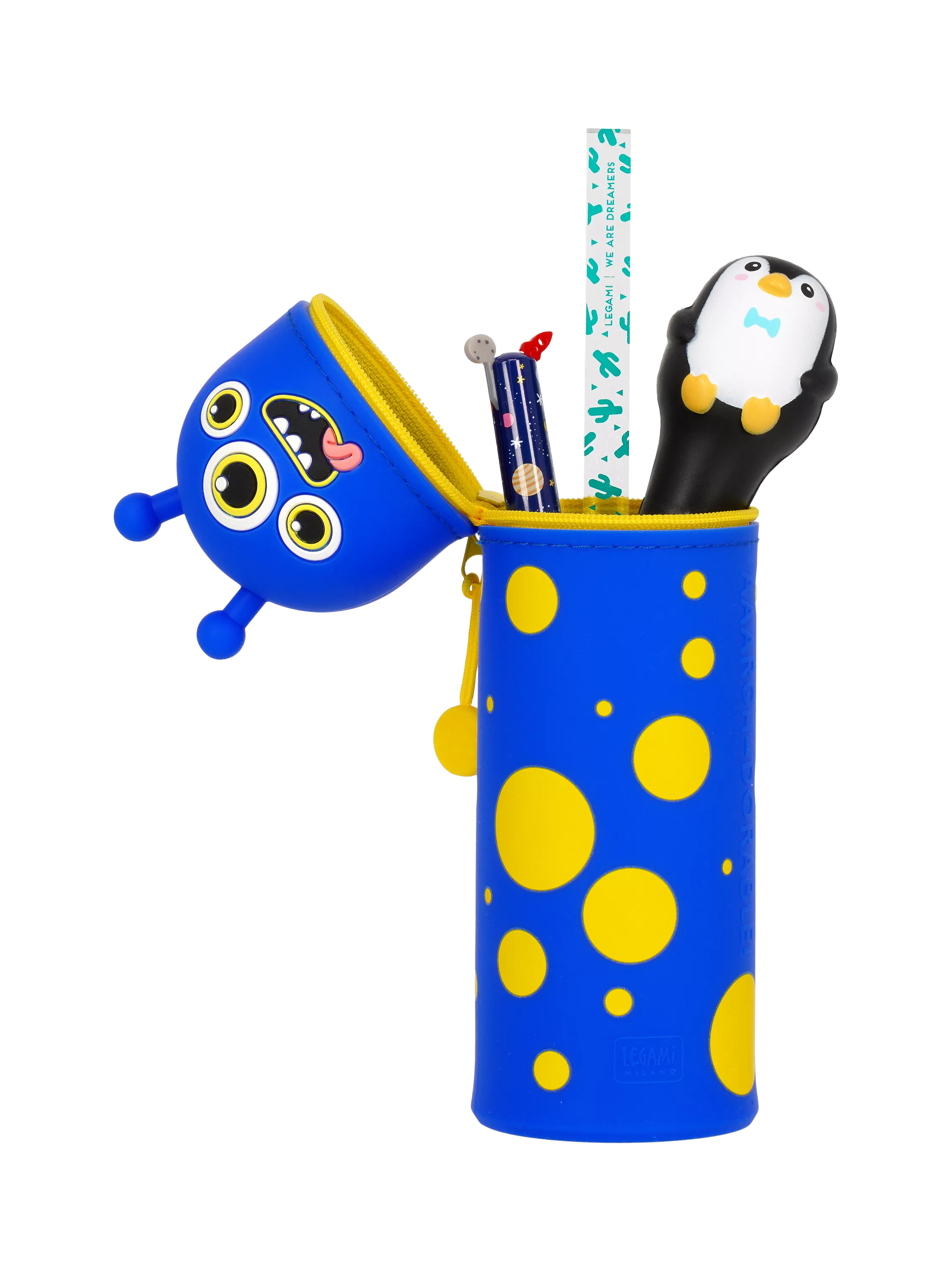 Legami Kawaii Monster pencil case navy blue silicone - British product
