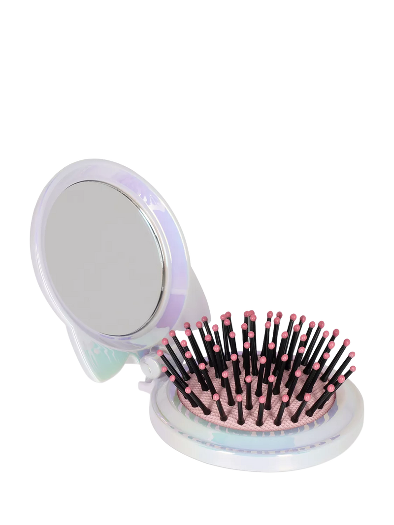 Legami grey Kitty hairbrush with mirror, imported from the UK