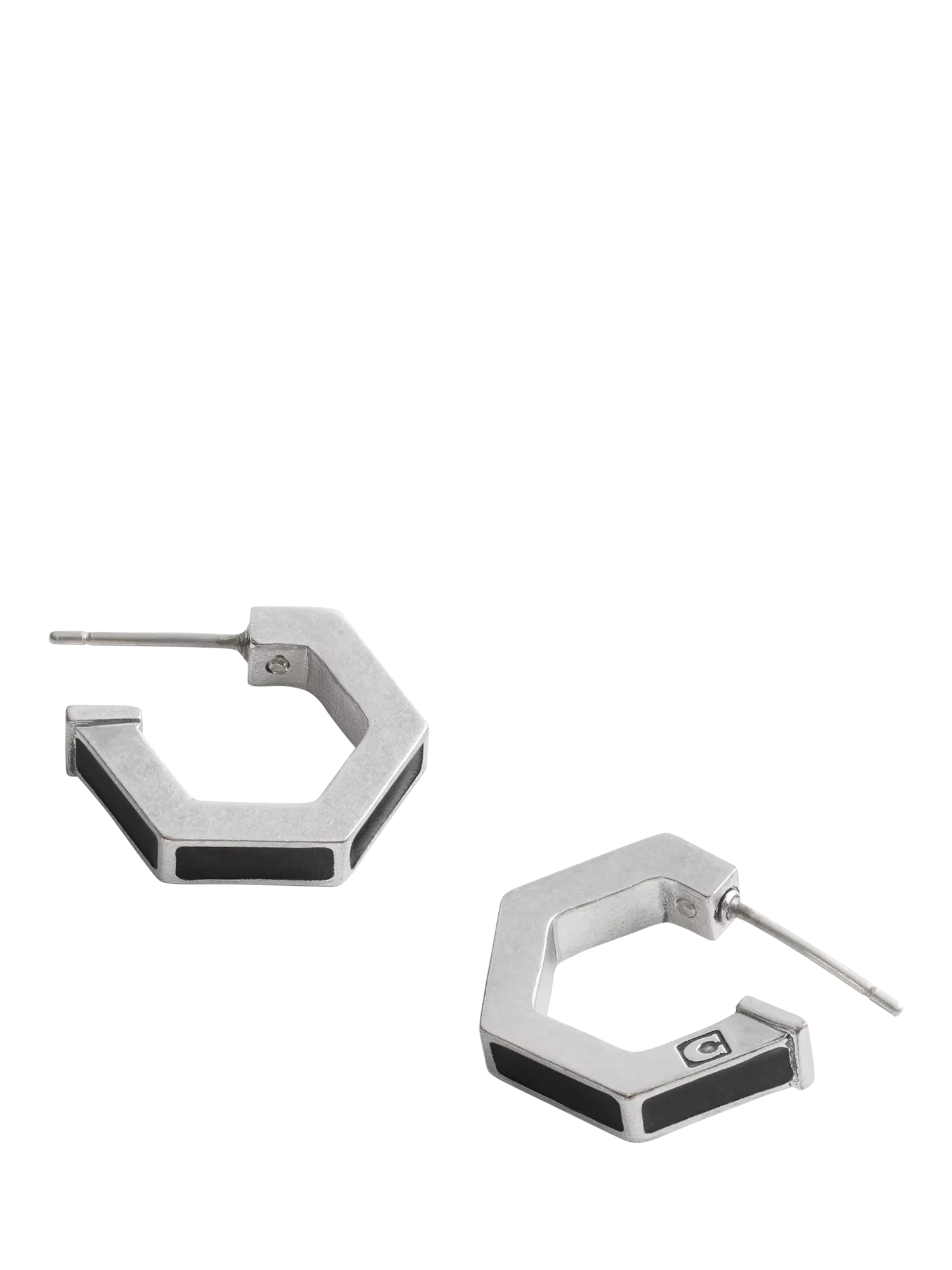 Coach hexagon enamel huggie earrings antique silver 10mm, UK version