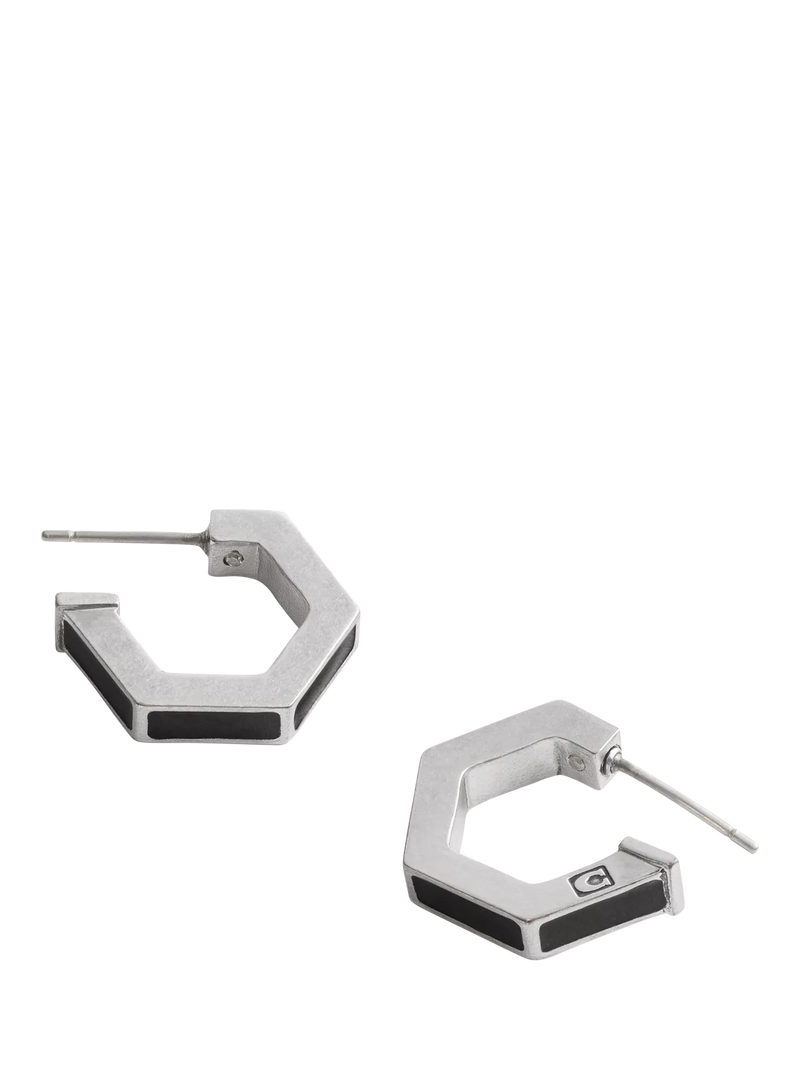 Coach hexagon enamel huggie earrings antique silver 10mm, UK version