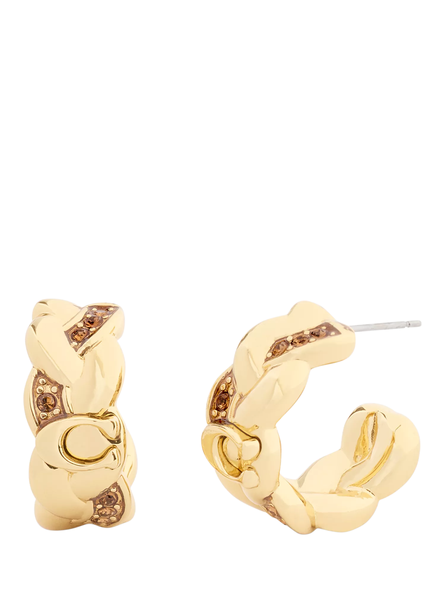 Coach gold braided hoop earrings with C motif, imported from the UK